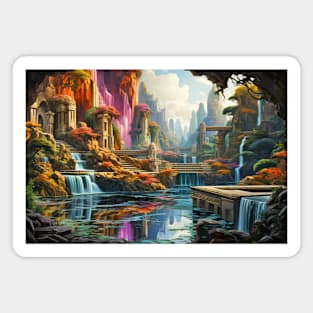 Lost City Concept Abstract Colorful Scenery Painting Magnet